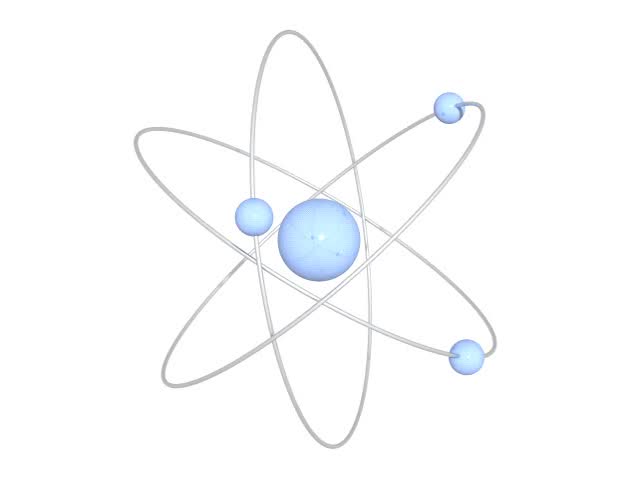 3D rendered blue atom animation on white background 