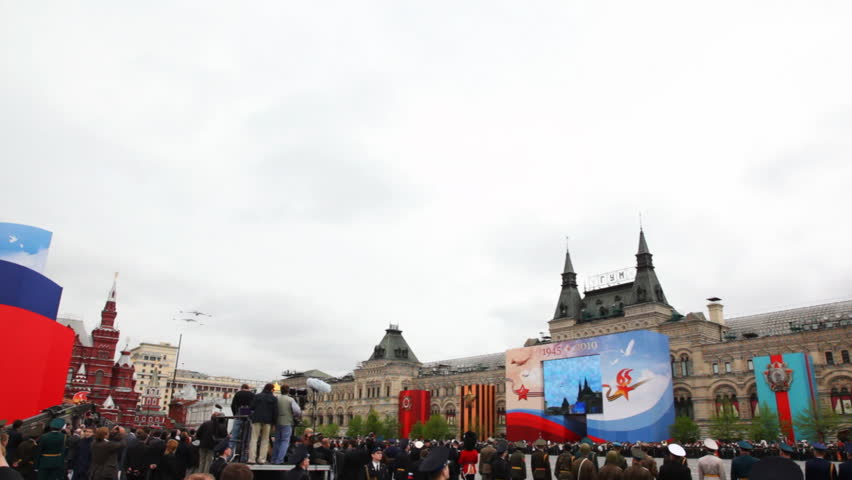 MOSCOW - MAY 6: IL-78 and strategic bomber Tu-95MS (Bear) accompanied four MiG-29 in rehearsal on parade of Great Patriotic War victory on Red Square on May 6, 2010 in Moscow, Russia