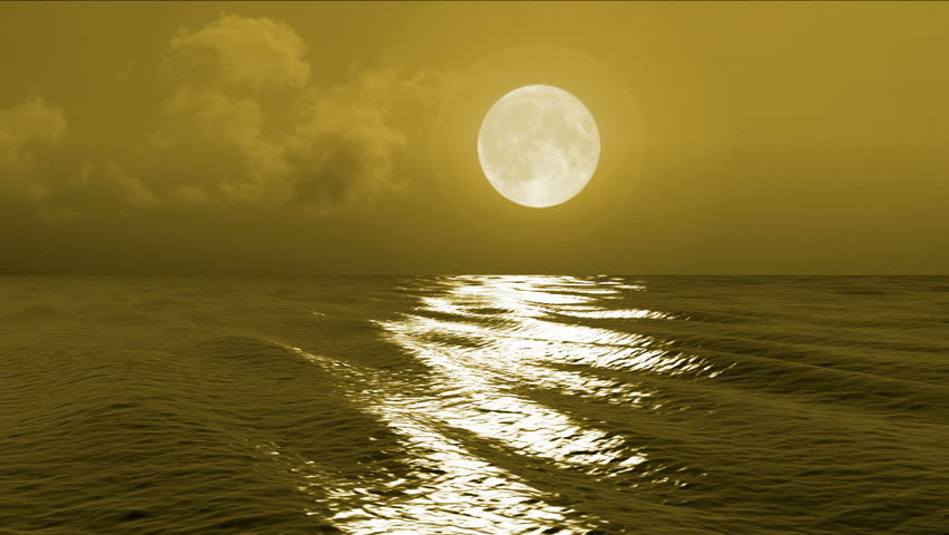 Golden Aura Moon Ocean Ripples