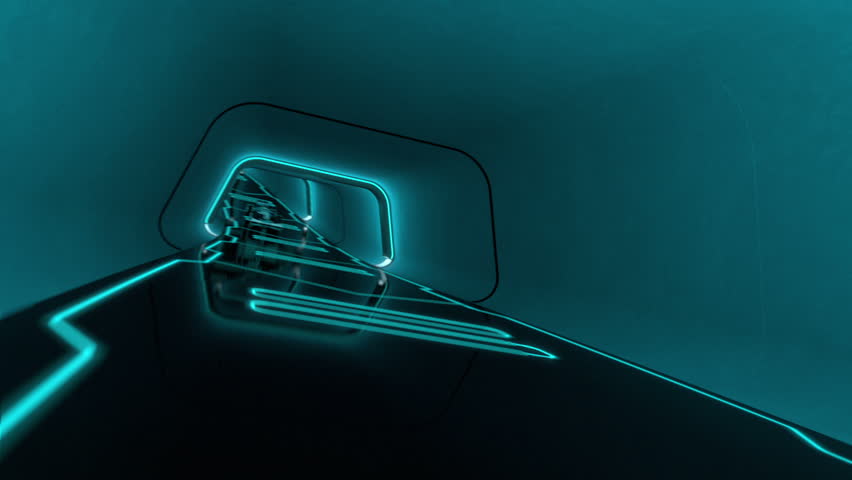 formula one racecar speeding along a futuristic tunnel with neon light lines in tron look - high quality 3d animation - loopable