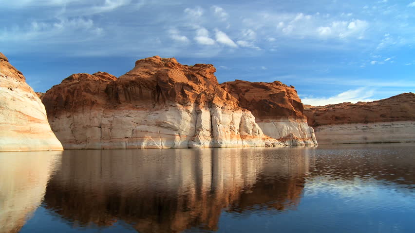 Natural sandstone cliff formations in the canyons of scenic Lake Powell, Arizona USA