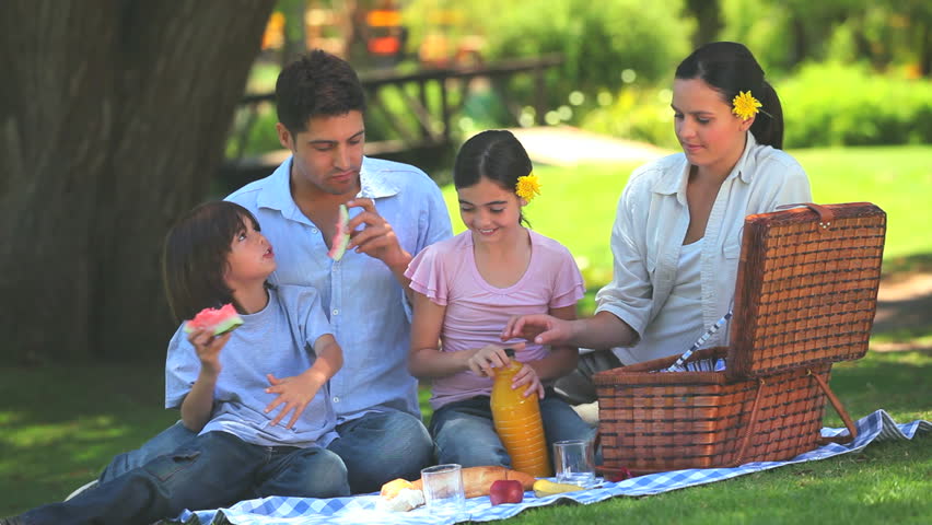 Attractive family having a picnic in a park