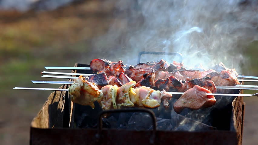Barbecue from meat with smoke