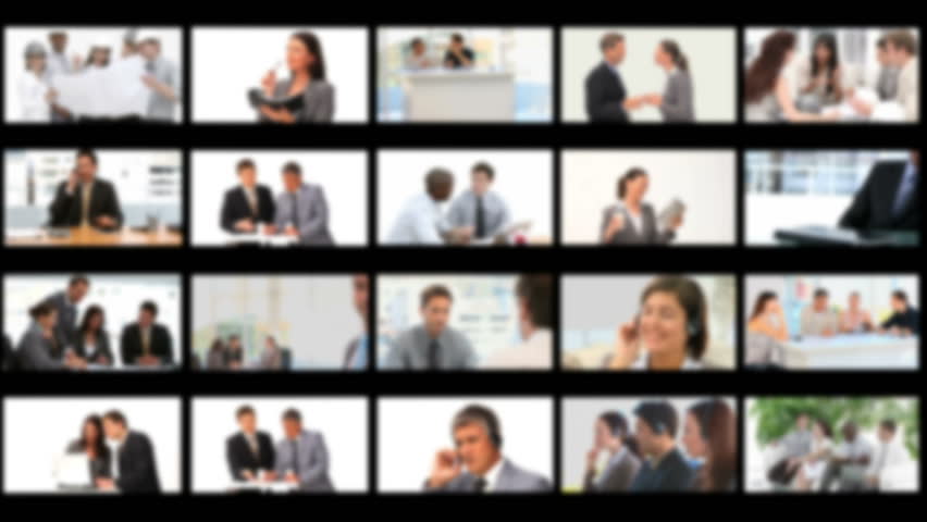 Montage of business people talking and laughing 
