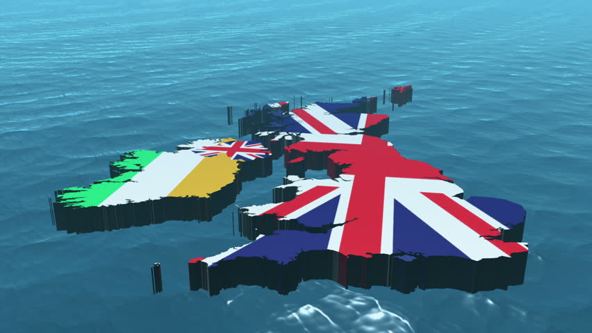 3D HD United Kingdom Map Rotating on the Sea
