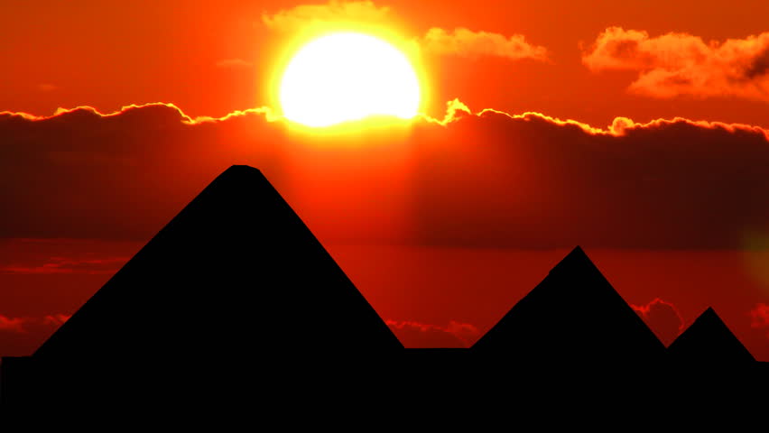 Beautiful sunset behind the pyramids.