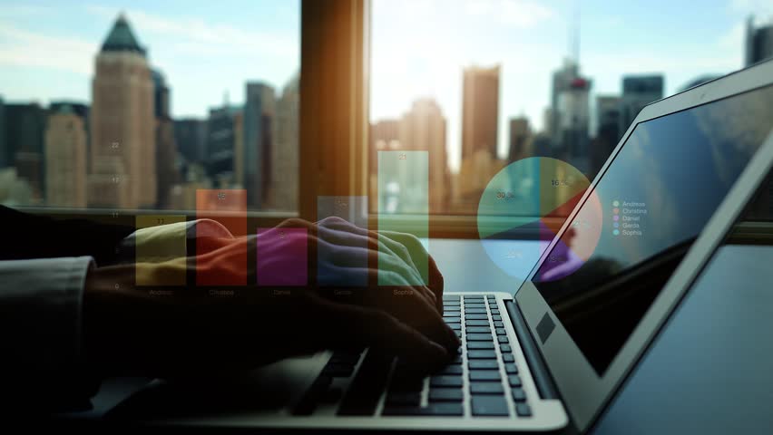 business charts and diagrams background working on laptop modern graphs and charts