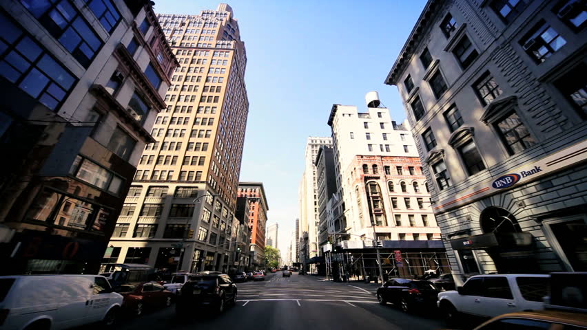 NEW YORK - MAY 6: POV driving though Manhattan, New York past  Flatiron Building, May 6, 2011, New York, NY. 