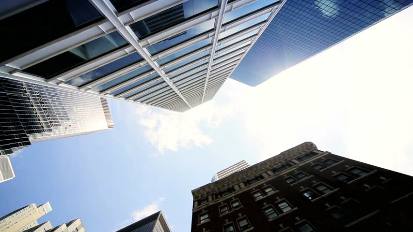 High angle view of Steel, concrete and glass Skyscrapers, Manhattan, New York, North America, USA