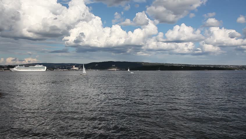 View to Oslo and Oslo fjord with cruiser Full HD