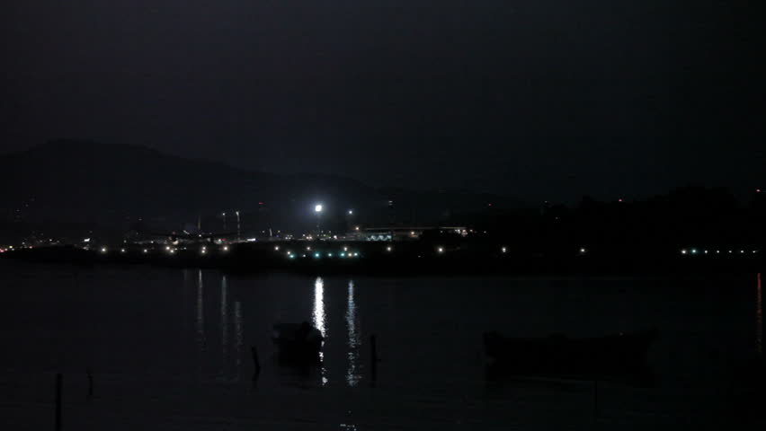 Night life of airport, Corfu airport, Greece