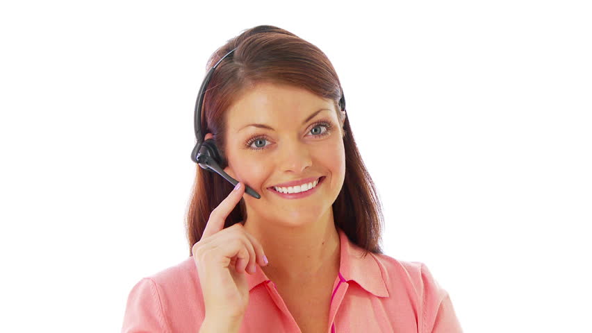 Customer service woman looking at camera smiling