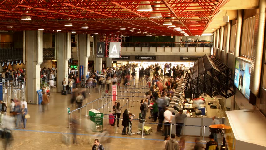 SAO PAULO, BRAZIL - JUNE 26: Passengers and world travelers check in at Guarulhos Airport, Sao Paulo Brazil June 26 2011. Guarulhos is the main airport serving SÃÂ£o Paulo, Brazil.