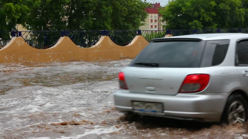 UFA, RUSSIA - JULY 10: FloodingÂ in town streetsÂ after torrential rain, July 10, 2011, Ufa, Russia.