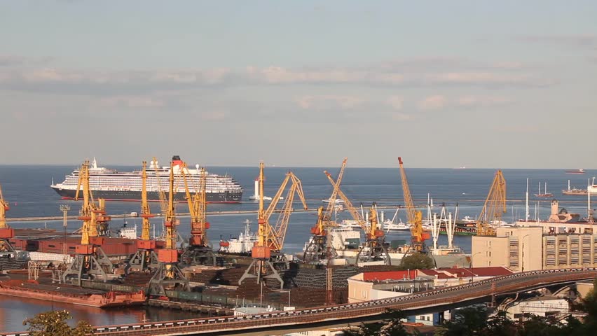 Ocean cruise ship leaves the port of Odessa, Ukraine (Queen Victoria) 