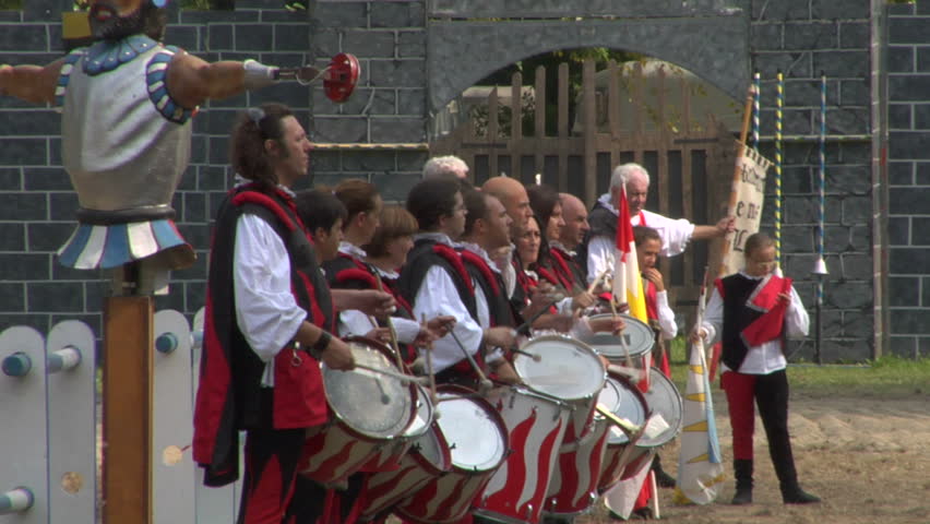 COMO, ITALY - CIRCA SEPT 2011:  Palio del Baradello re-enacts Barbarossa's visit to his allies in Como after defeating Milan in the 1159 battle, circa Sept 2011, Como, Italy. Period dances, games and shows create a medieval atmosphere at this annual event