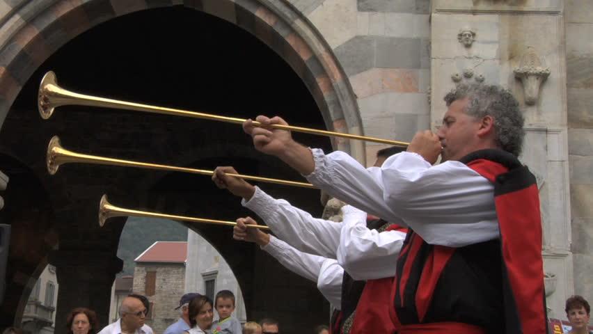 COMO, ITALY - CIRCA SEPT 2011:  Palio del Baradello re-enacts Barbarossa's visit to his allies in Como after defeating Milan in the 1159 battle, circa Sept 2011, Como, Italy. Period dances, games and shows create a medieval atmosphere at this annual event