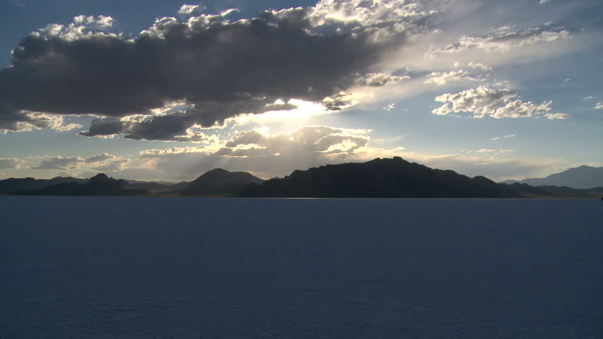 Camera pans across the vast expanse of the Bonneville Salt Flats