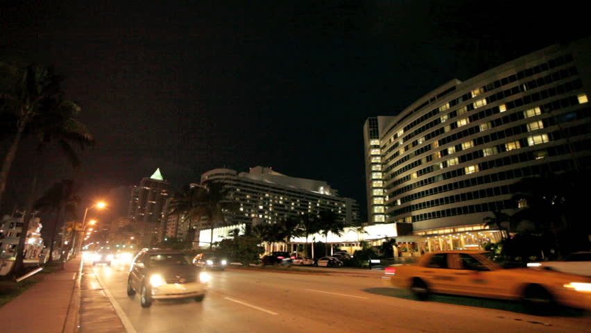 MIAMI BEACH, FLORIDA - SEPTEMBER 29: Camera stabilizer video of the Fontainebleau Hotel and adjacent Club Liv at Miami Beach, September 29, 2011, Miami Beach, Florida, United States. 
