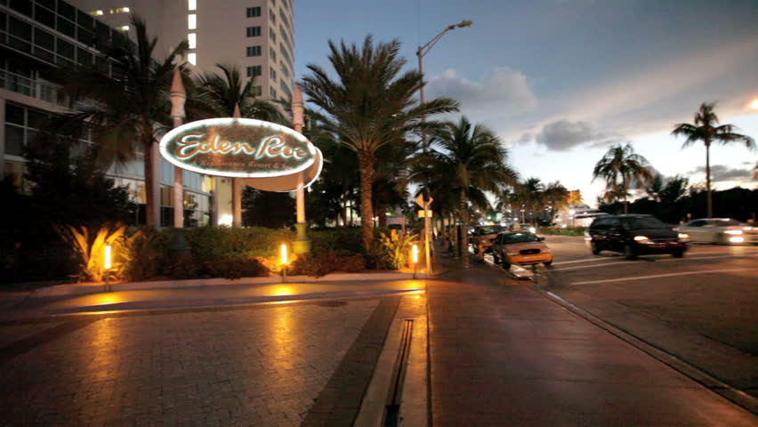 MIAMI BEACH, FLORIDA - SEPTEMBER 29: Camera stabilizer video of the Eden Roc Renaissance Hotel Miami Beach, September 29, 2011, Miami Beach, Florida, United States. 