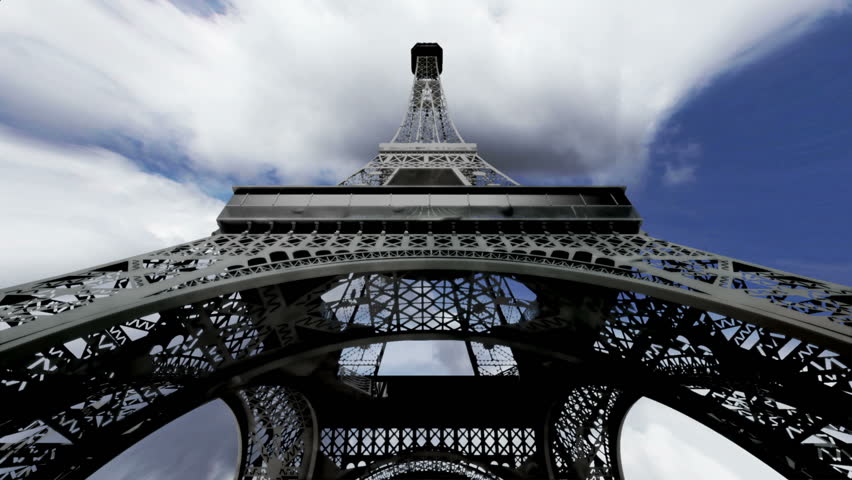 Eiffel Tower Clouds Timelapse - fisheye 3D render scene composited with real clouds timelapse.
