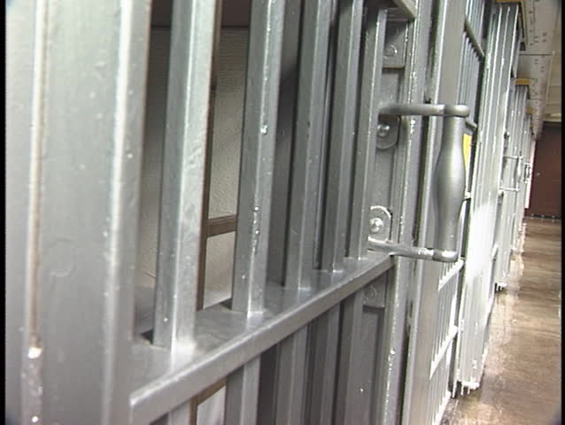 A jail-cell door opens and closes.