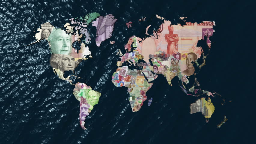 India Financial World with Currencies as Countries Zoom in