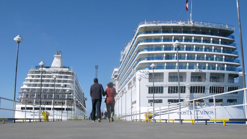 TALLINN, ESTONIA - JULY 17: (Timelapse View) People board Costa Luminosa, July 17, 2011, Tallinn, Estonia. Luminosa is owned and operated by Costa Cruises, a main operating company in Carnival group, with executive control of the groups activities in Euro