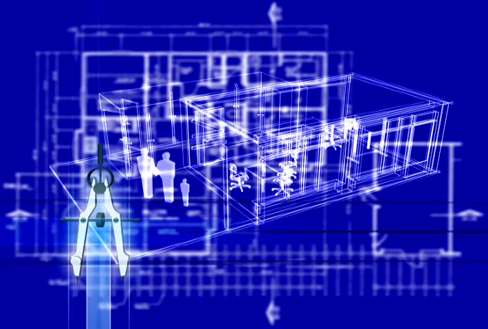 Animation of an office space blue print