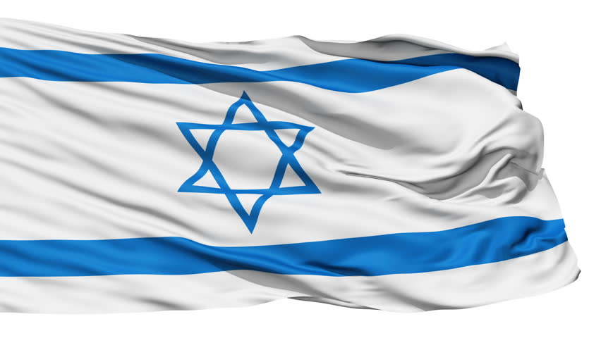 Realistic 3D detailed slow motion israel flag in the wind - seamless looping (isolated on white background)