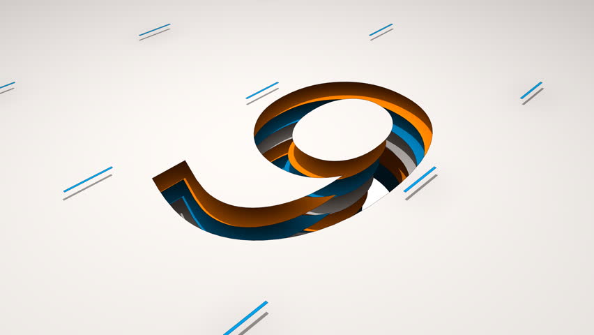 Stylish counter counting down from nine to one, 3D animation. Rendered in HD.