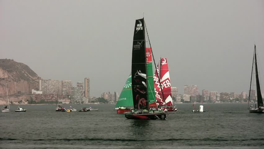 ALICANTE, SPAIN - OCTOBER 7: Abu Dhabi, Camper and Groupama Team, three of the six teams participating in the race around the world "Volvo Ocean Race 2011-2012" begin their preparation in the first inshore race, October 7, 2011, Alicante, Spain.