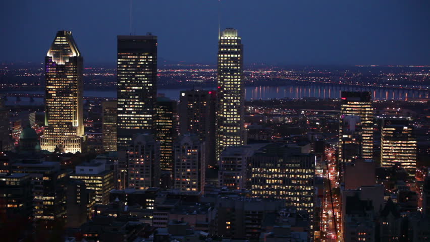 Montreal night skyline cityscape from Mount Royal, Montreal, Quebec, Canada