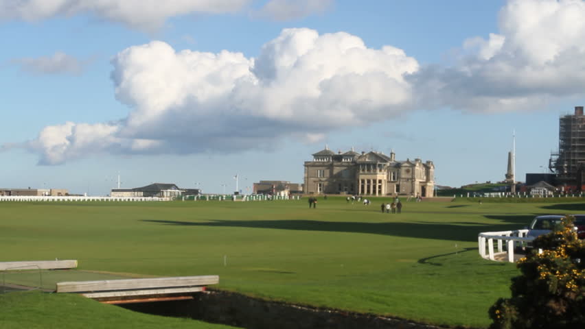 Tourists walking to Royal and Ancient Club House, St Andrews Scotland