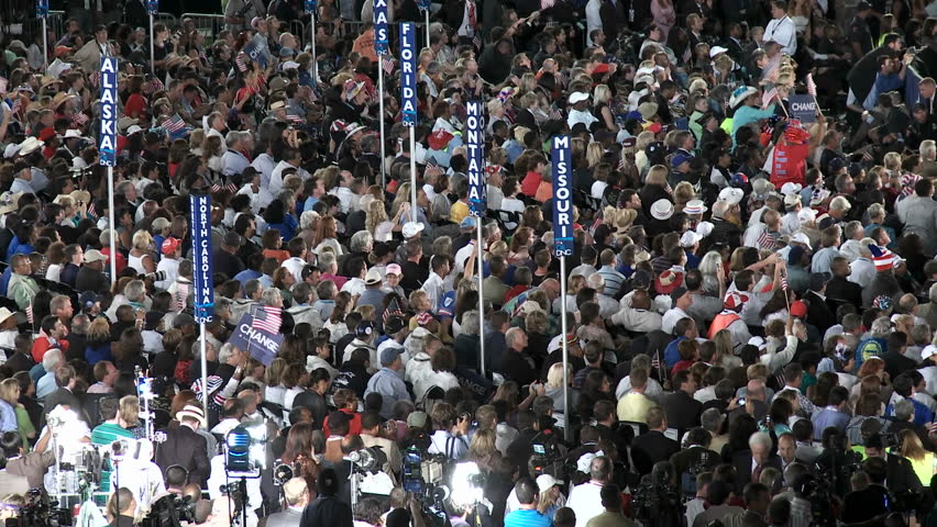 DENVER, CO - CIRCA 2008: Presidential Nominee Barack Obama addresses a packed Investco Field at the 2008 Democratic National Convention circa 2008 in Denver Colorado.