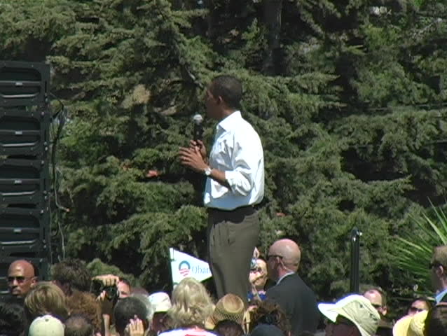 Barack Obama giving a speech at a rally in Santa Barbara, California.