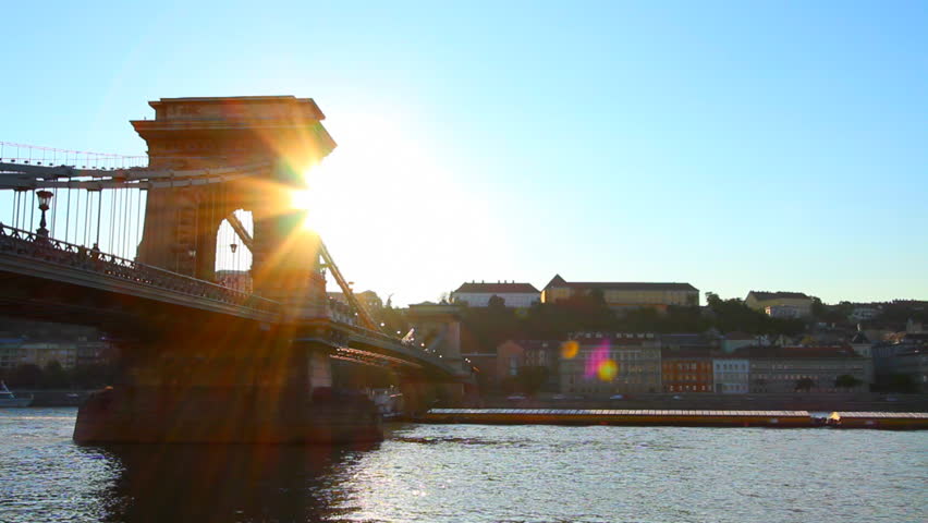 Szechenyi Chain Bridge Budapest Hungary in the sunset