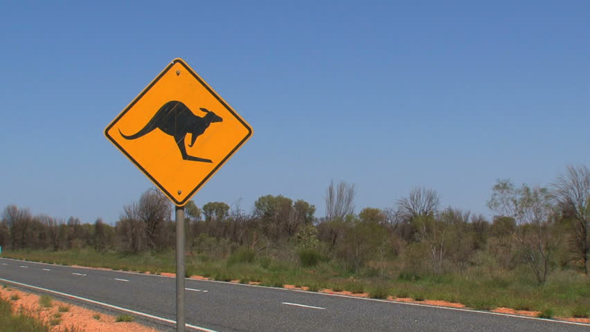 A Kangaroo sign  by the road in the Australian outback
