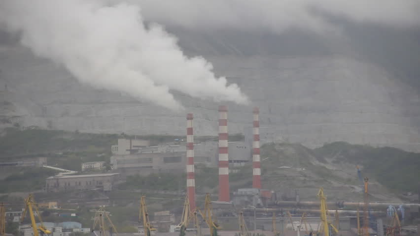 Three smokestack in the industrial zone