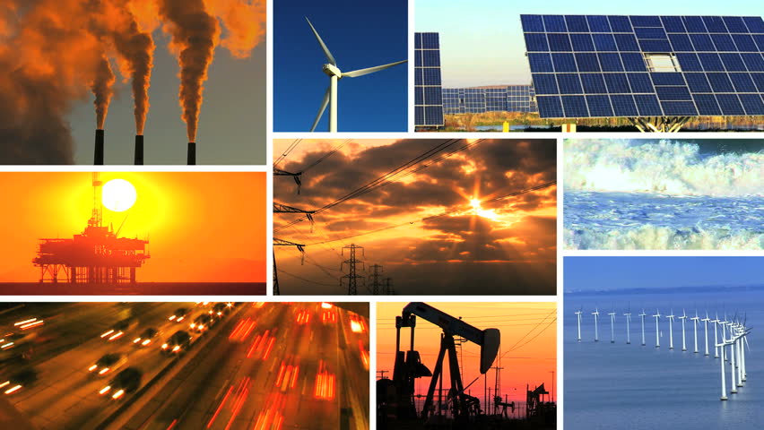 Montage of Renewable Energy & Fossil Fuel Pollution