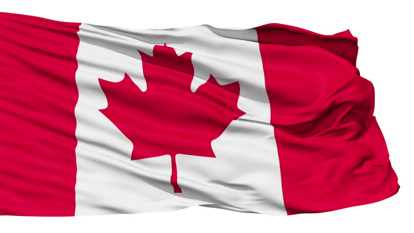 Fluttering Flag Of Canada, also known as The Maple Leaf, with a central stylised red maple leaf