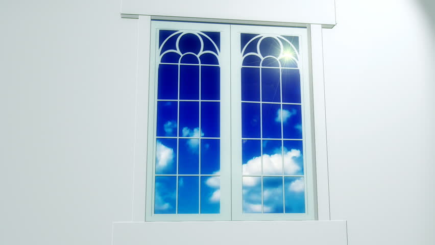 through open window to clouds