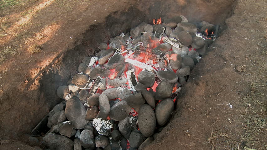 Large Hawaiian Imu Pit Fire Stock, Hawaiian Fire Pit