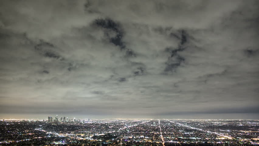 Time lapse looking over Los Angeles at night