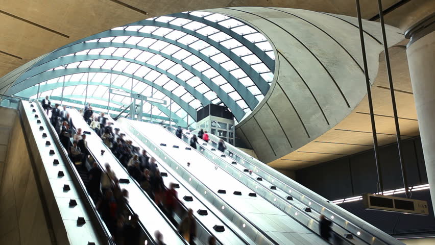 Escalator at the Canary Wharf Tube Station, London