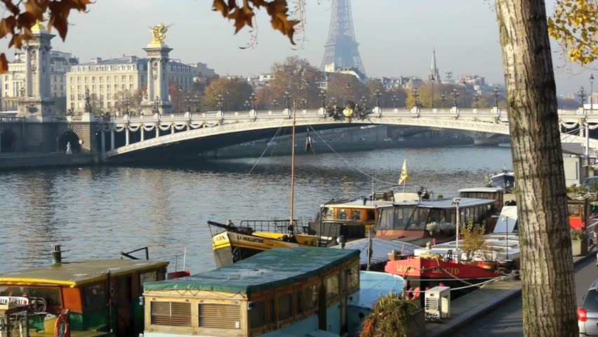 Houseboats on the Seine river in Paris