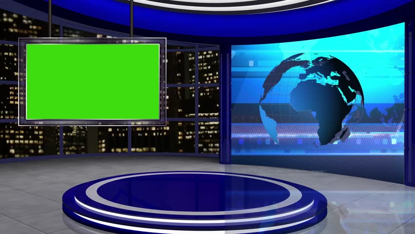 News Tv Studio Set Virtual Green Screen Background Loop Stock
