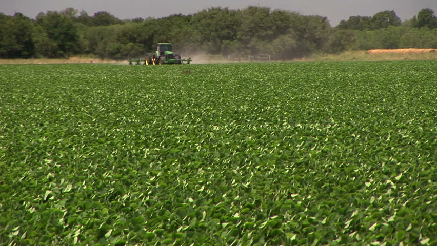 tractor plowing a soy bean field
