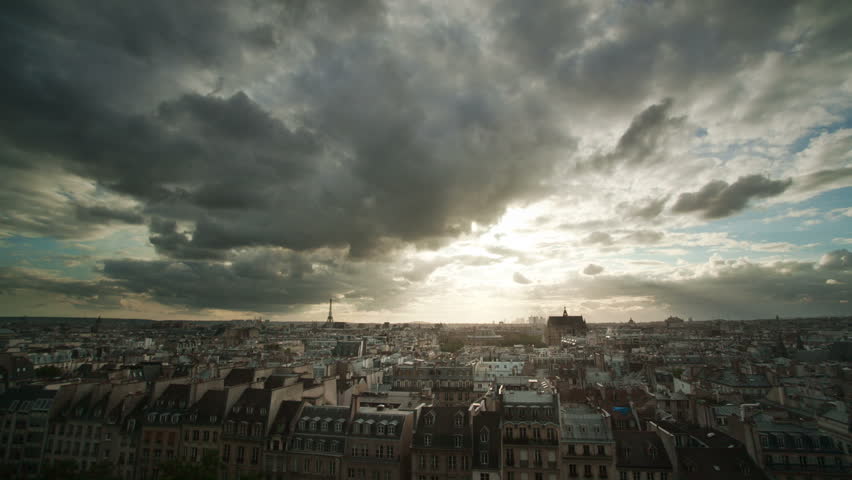 Timelapse of clouds over Paris rooftops