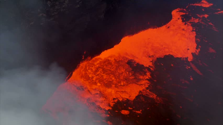 Aerial close up of lava inside caldera, Kilauea Volcano, Big Island, Hawaii